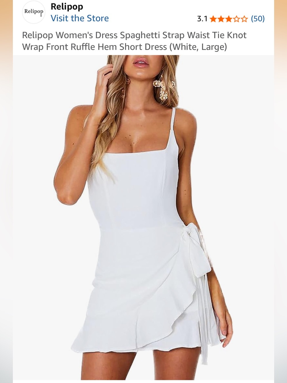 Relipop White Spaghetti Strap Ruffle Tie Knot Wrap Dress - Size L 🤍